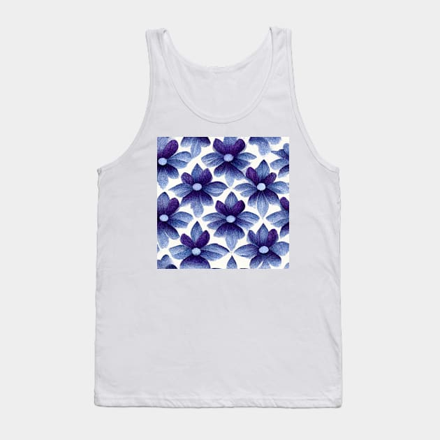 Vintage looking purple and blue flowers on a white background. Tank Top by Liana Campbell